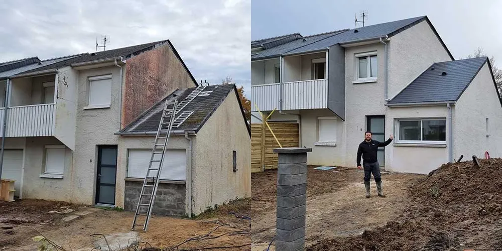 Tuiles de faîtage et couverture en ardoise sur une toiture de l'Avesnois